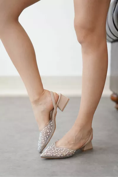 حذاء بترا الحجري بكعب قصير للنساء - عاري