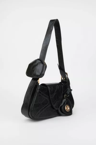 المرأة السوداء الرغيف الفرنسي محفظة تصميم فو الجلود المفاجئة المفاجئة إغلاق اليد وحقيبة الكتف