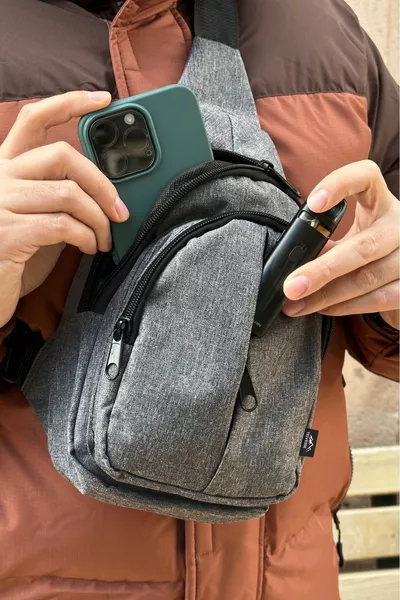 Burgos Unisexe 3 Compartiments Imperméable Sangle Croisée Taille Sac à bandoulière Poitrine Casual Bodybag  Gris