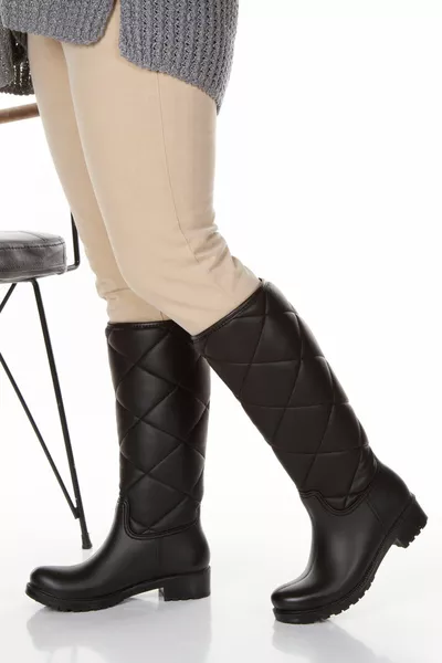 الماس الأسود منقوشة مرنة العجل غير انتقائية للماء مريحة ارتداء أحذية المطر