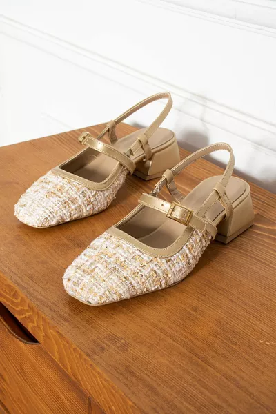 أليسا نسيج تويد ملون حادة اصبع القدم المرأة الكعب شقق الباليه