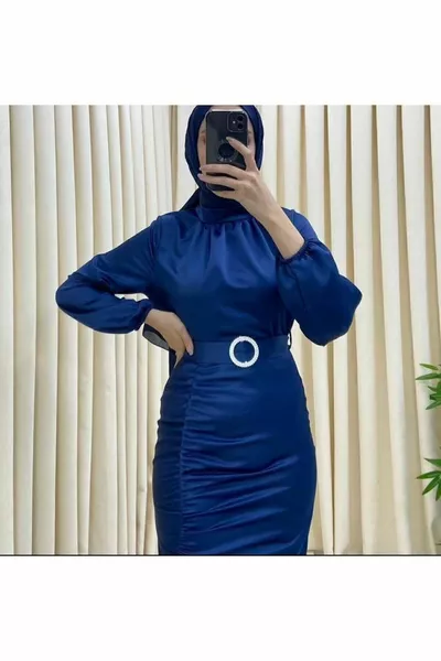 Vis satijnen jurk met trekkoord