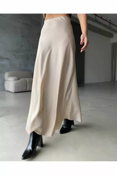 Jupe longue en satin de longueur maxi taille élastique de qualité de luxe