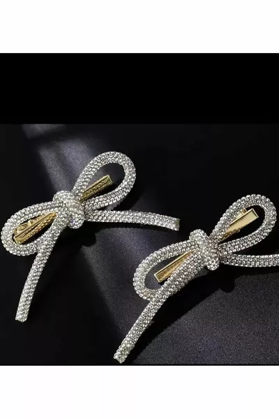 نسائي كريستال ستون 2 قطعة فضة القوس المشبك