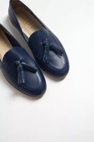  الأزرق الداكن الجلد أحذية جلدية طبيعية