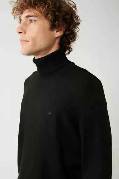 Pull en tricot unisexe noir pour homme Col roulé intégral sans plumes Coupe régulière 