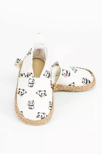 Weiße Baby-Korbschuhe mit Panda-Muster