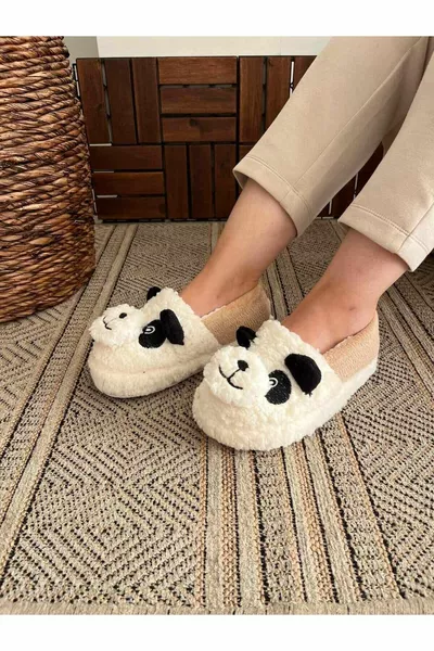 Patterned Half Boots Ultra Light Comfortable Panda Figured Panduf Women's Home Boots Home Shoes Warm Wool