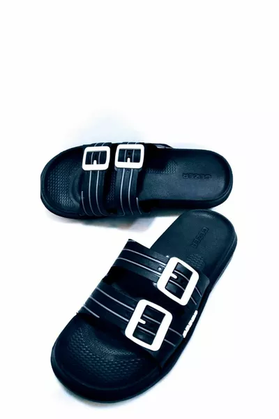 ZWARTE DUBBELE GESP DIKKE & COMFORTABELE ENIGE STRAND ZEE BADKAMER BALKON SLIPPERS SPORTY CASUAL HOME STREET SLIPPERS