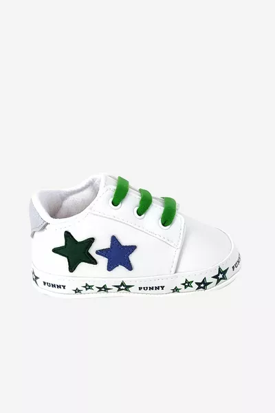 Baby Boy Green Star White Обувки за първа стъпка без връзки