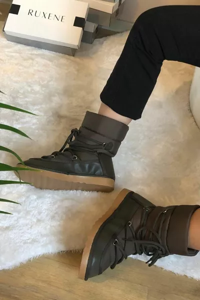 STIVALI DA NEVE IN TESSUTO PARACADUTE CON LACCI E LACCI IN PELLE