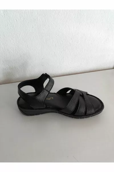 Schwarze Damensandalen aus echtem Leder