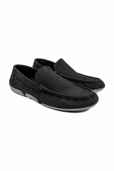 Olympos Chaussures Mocassins en cuir véritable nubuck noir pour hommes