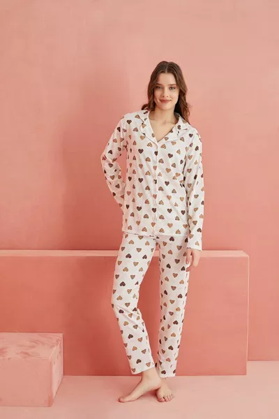 طقم بيجاما قطن بأزرار لأسفل