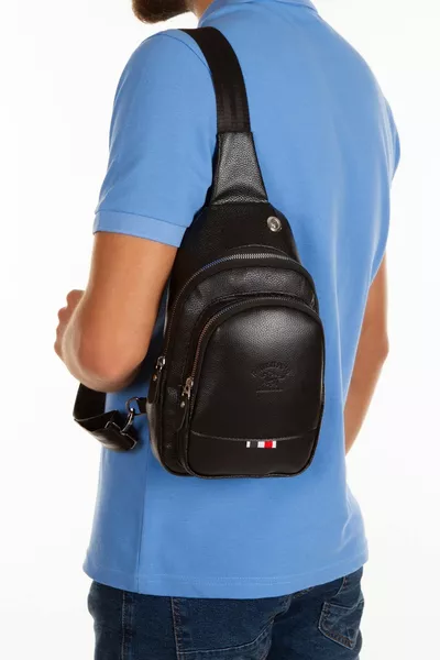 Унисекс кожена чанта през рамо Чанта за гърди Дуплексна чанта за рамо Чанта за тяло Ежедневна чанта с изход за слушалки