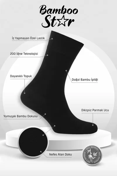 Bamboo Herren Sockel Lange Einfarbige Schwarze Socken Nahtlos 6 Stück Premium Boxed