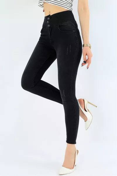 Jeans in lycra nera a vita alta, jeans