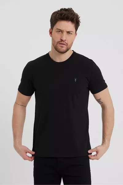 Schwarzes Basic T-Shirt mit Standardmuster im 5er-Pack