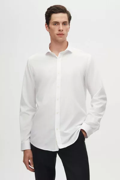 سليم صالح أبيض طوق إيطالي سليم قطع الكلاسيكية حامل التعادل كم طويل سهل الكي تنفس