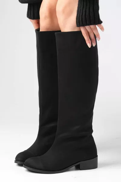 Parley اللون الأسود من جلد الغزال سستة الحرة رايدر نمط المرأة أحذية الكعب المسطح