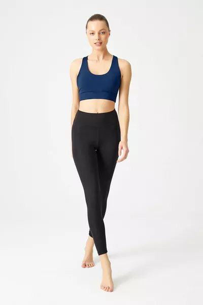 Темно-синий поддерживающий сзади Спортивный бюстгальтер с покрытием и ремешками сзади