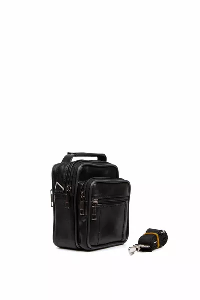 Herren Schultergurt aus echtem Leder Hand- und Umhängetasche Schwarze lässige Tasche in Minigröße
