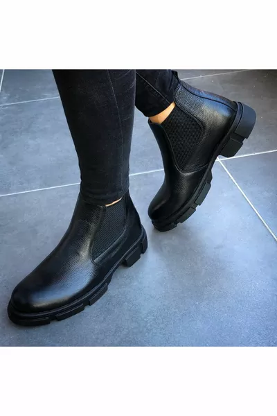 Bottes Homme Casual Noir En Cuir Véritable Chelsea