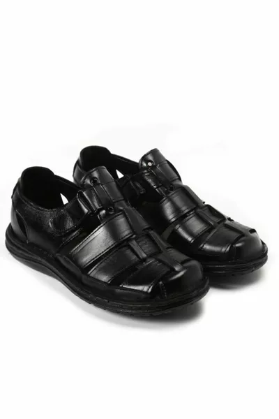 Casual Genuine Leather Black Orthopedic Men's Sandals