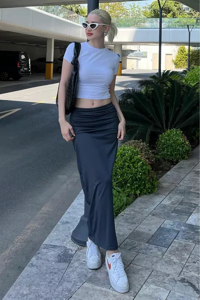 Smoked Side Shirred Maxi Skirt 