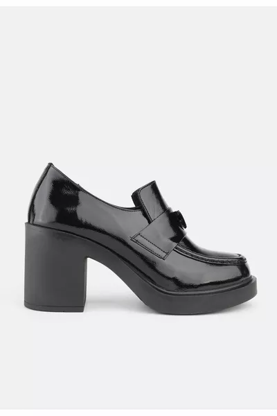 نسائي أسود لامع جلد طبيعي جلد طبيعي مقاس  حذاء كعب كعب