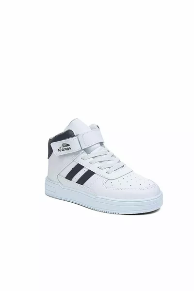 Seasonal Turtleneck Orthopedic Velcro White-black Kids Basket Sneakers