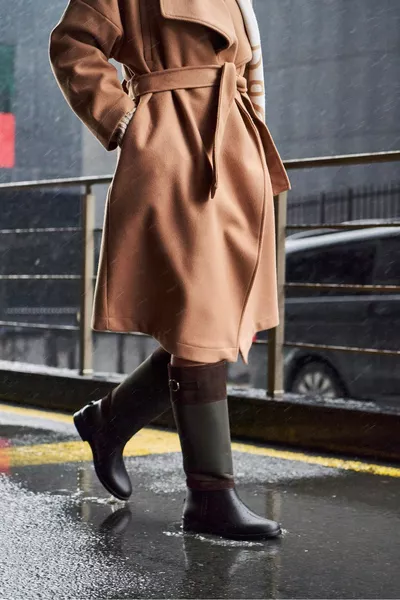 Black Brown Belt Detailed Women's Rain Boots