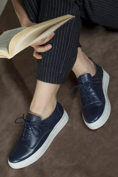 Hakiki Deri Lacivert Kadın Deri Sneaker 