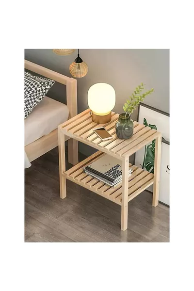 Деревянная прикроватная тумбочка с ножками и многофункциональной полкой для спальни - 