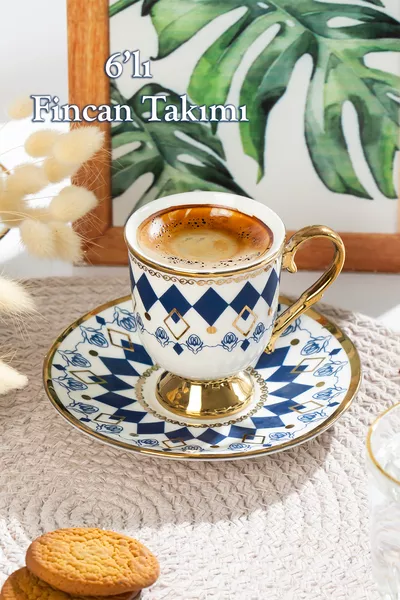 Комплект от 6 чаши за турско кафе Neva със златен кант,  части