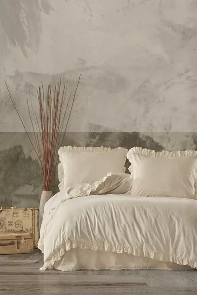 Grace % Cotton Ruffled Washed Double Duvet Cover Set *