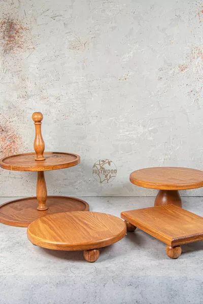 Justwood 4-Tier 2-Level Cake Stand,  Cm Cake Plate,  Cm Risus,  Small Risus Wooden Wedding Set