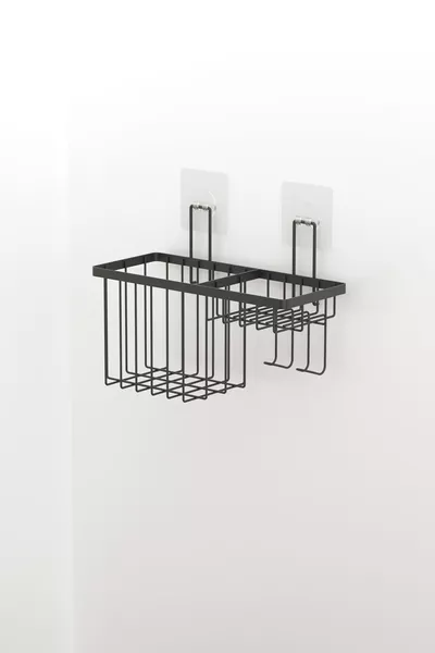 Органайзер за баня, поставка за шампоан с лепило, едноетажна поставка за сапун, матово черна 