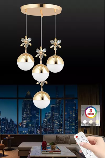 Kelebek 4-fach Gold 3-farbiger stufenloser LED-Hängeleuchte