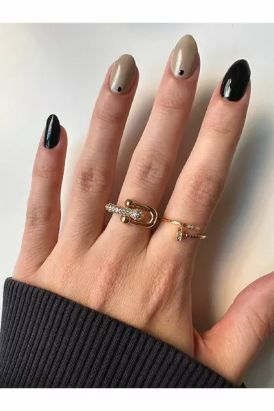 Gold Minimal Nail Ring with Zircon Stone