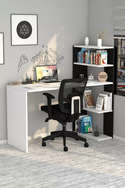 Çınar Bücherregal Schreibtisch Weiß Schwarz