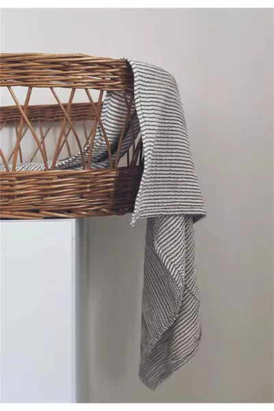 Naturel Mousseline Deken cm Rookgrijs Met Fijne Strepen