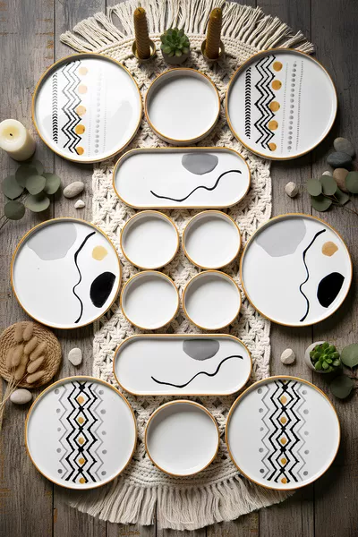 Axial -delige ontbijtgarnituur voor 6 personen, stapelbaar | Luxe ontbijtbordenset