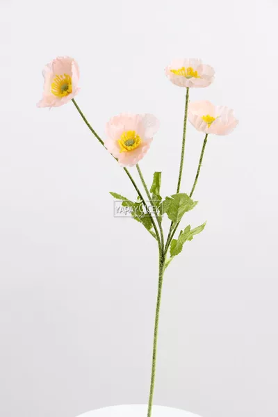 Искусственные цветы, набор из 4 веток мака,  см, пудровый