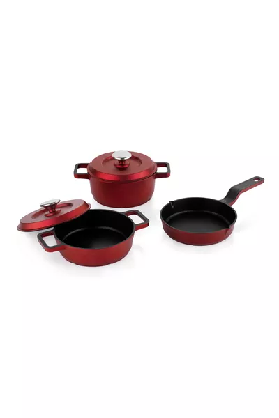 Retro Cast Mini Gusseisentopf-Set 5-teilig - Rot