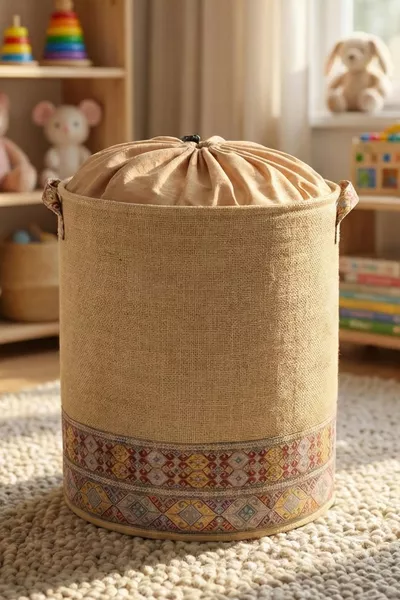 Декоративна бохемска кошница от юта с мрежа - Кош за дрехи, кърпи и пране  x 