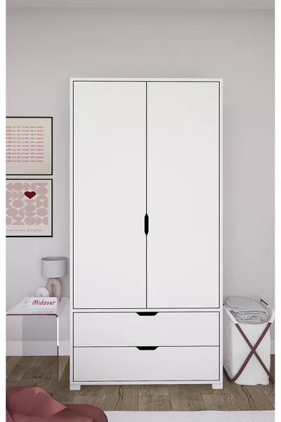  cm Mat Wit 2-Deurs 2-Ladekast Kledingkast - Garderobekast