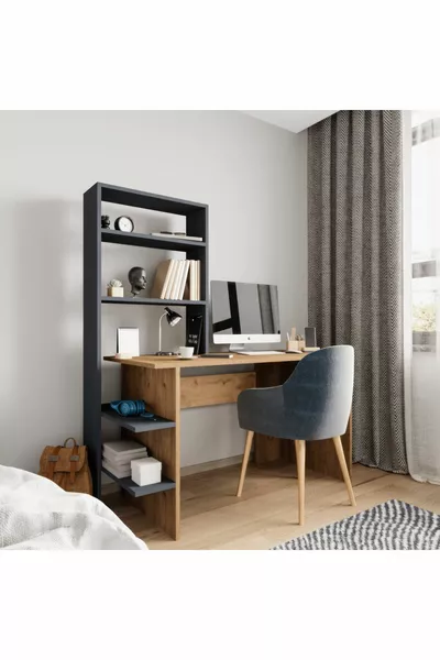 مكتب عمل مع رف للكتب بلون أنترسيت للمذاكرة، مكتب للدراسة، مكتب مع رفوف