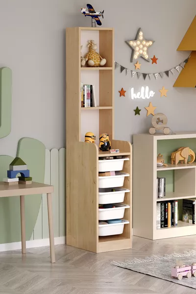 خزانة متعددة الاستخدامات بـ 3 رفوف و5 سلال لخزانة الألعاب من ديريا صافر البلوط