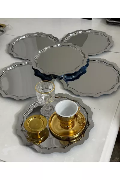 ٦ صواني تقديم وعرض مستديرة بموجات، مصنوعة من الفولاذ المقاوم للصدأ